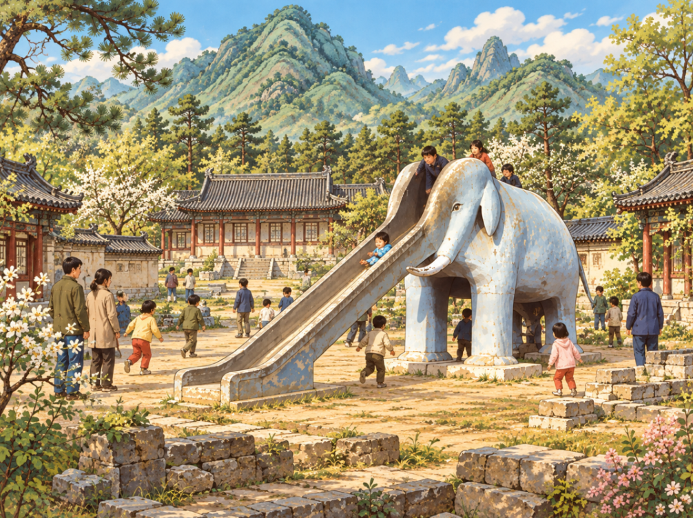避暑山庄里的大象滑梯